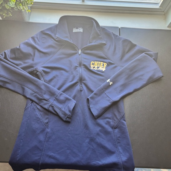 Under Armour Blue Quarter-Zip Pullover with Logo US Navy Chief - Picture 1 of 3